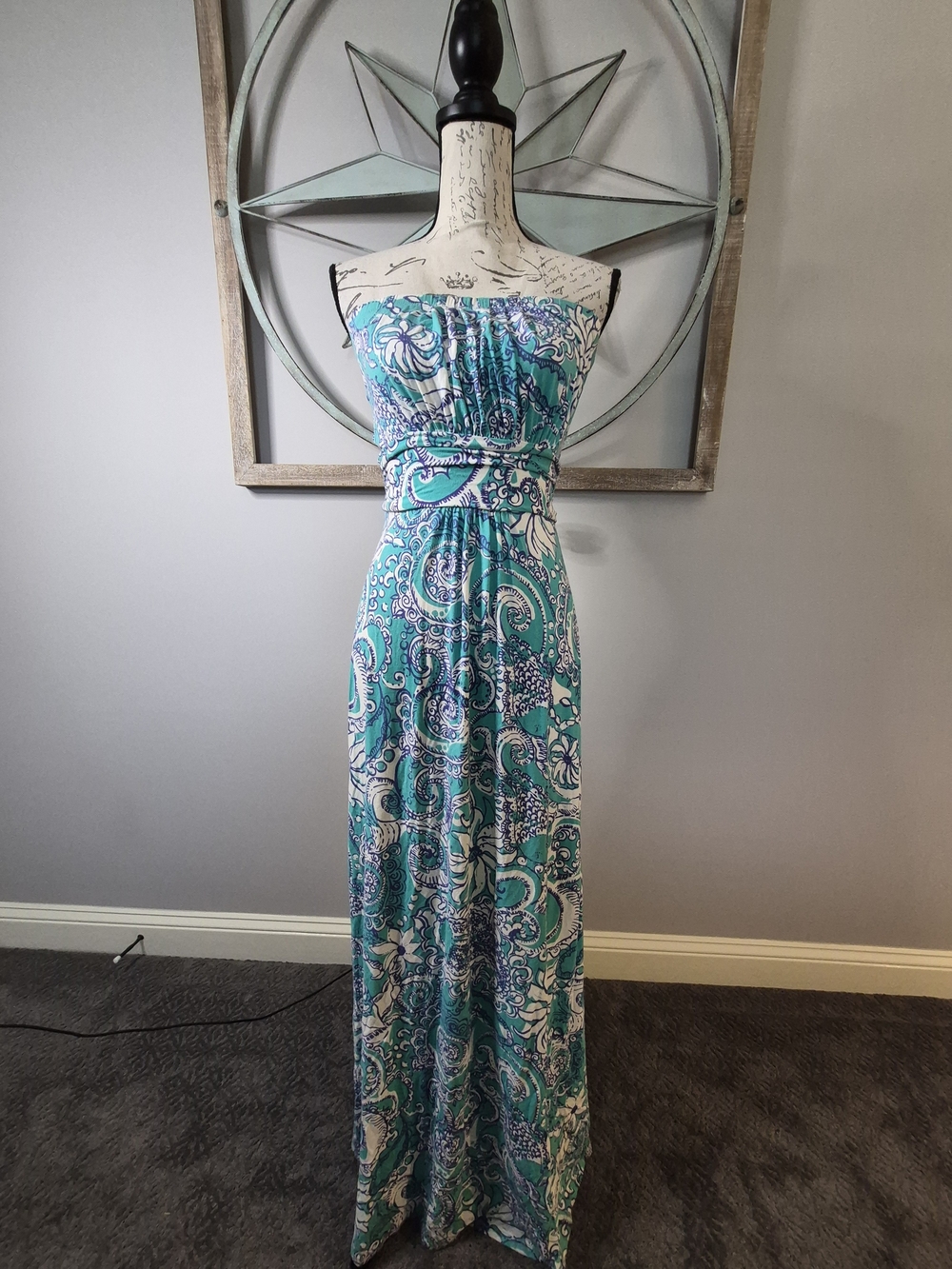 Lilly Pulitzer Holbrook Strapless Maxi Dress Montauk Seafoam Green Paisley - S - Picture 7 of 14